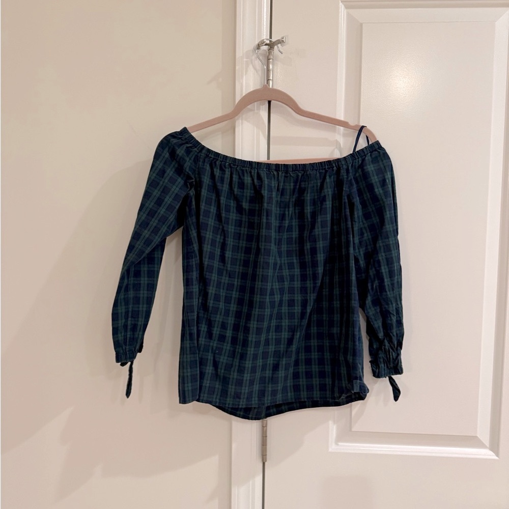 Vineyard Vines Blue Fitted Off-the-Shoulder Blouse